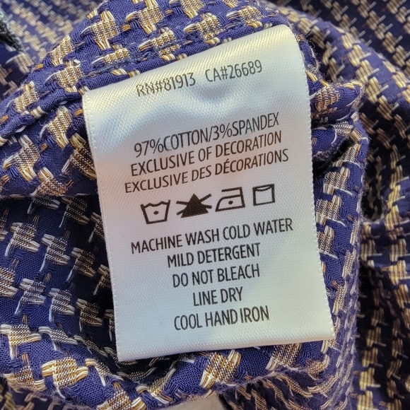 Robert Graham Royal Blue Gold Houndstooth Check Button Down Shirt Size L - Picture 9 of 11